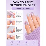 Kuromi Cartoon Short Square Press‑On Nails, Sweet Cool Purple Cute 3D Doll Drip Glue False Nails